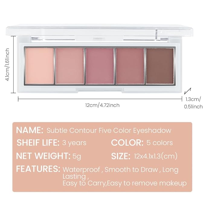 5 Colors Matte Pink Eyeshadow Makeup Palette, Nude Pink Rose Mauve Brown Cocoa Neutral Matte Cream Mini Eye Shadow Palette Makeup for Older Women Blue Green Eye, Blush Contour Palettes sombras de ojos