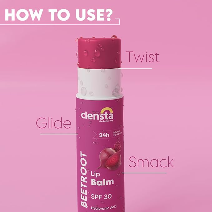 Clensta Beetroot SPF 30 Tinted Lip Balm | Hydrating & Moisturizing Lip Care with Hyaluronic Acid | Broad Spectrum Lip Sunscreen | 4.5g