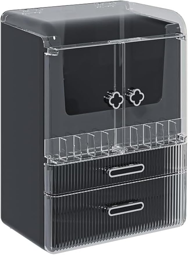 Acrylic Makeup Organizer with Drawers – 38.5CM Large Capacity Cosmetic Storage Box, Dustproof & Waterproof Vanity Organizer for Skincare, Jewelry, Lipsticks & Beauty Products (Black)