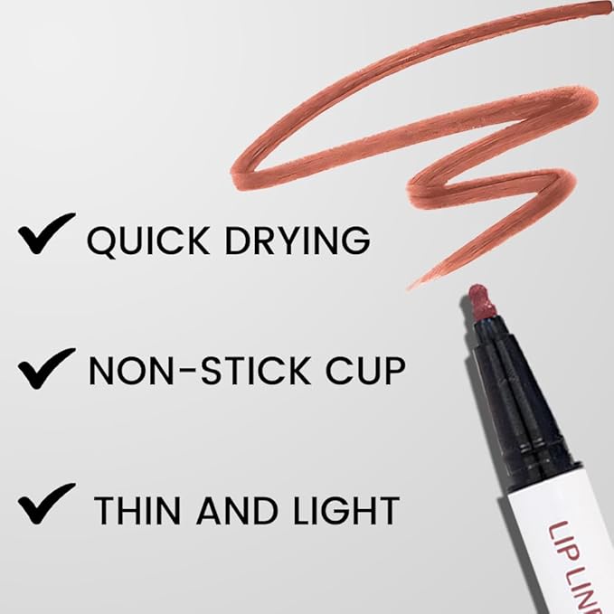 2Pcs Longwear Liquid Lip Liner Stain Marker Pen Set Long Lasting Waterproof, Mocha Nude Brown Matte Semi Permanent 24 Hour Lip Liner and Lipstick Combo, Color Stay Lipliner All Day Lips Stain peel off