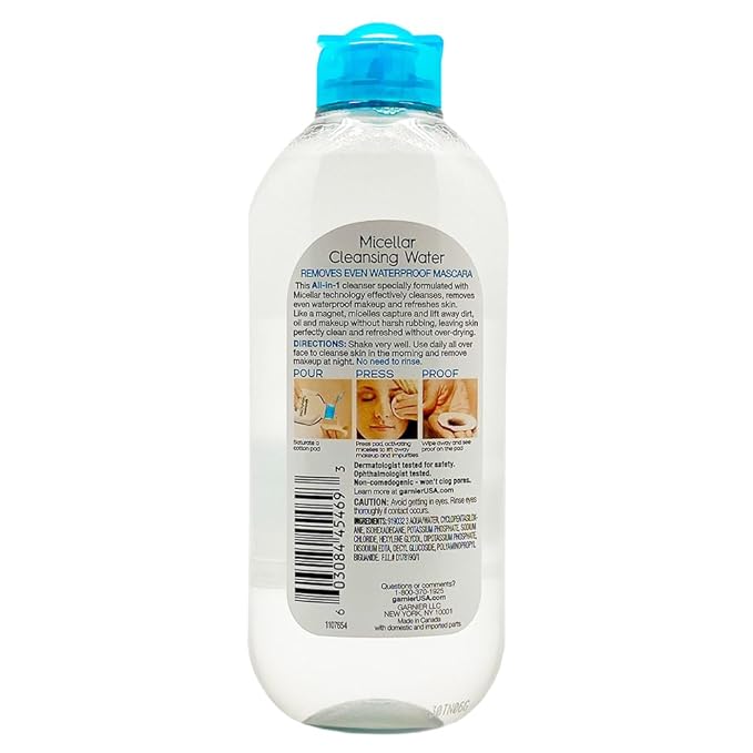 Garnier Skin Active Cleansing Water All in 1 Makeup Remover and Facial Cleanser 13.5 Pack, Micellar Waterproof, 40.5 Fl Oz, Pack of 3
