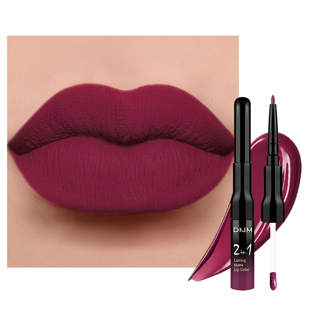 evpct 1Pcs Dark Plum Purple Matte Lip Liner and Liquid Lipstick Stain Makeup Set for women, Plum Red Long Lasting Smudge Proof Lipstick labiales matte mate larga duracion listip 24 hours originales,18
