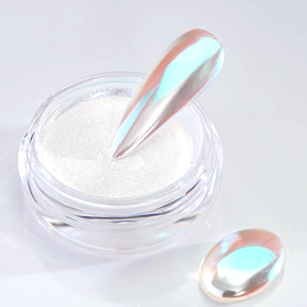 Pretty Diva Unicorn Chrome Nail Powder - Aurora Iridescent Nail Chrome Powders, Magic Aura Nail Powder Moonlight Blue Mirror Finish Mermaid Chrome Powder for Nails Manicure Pigment