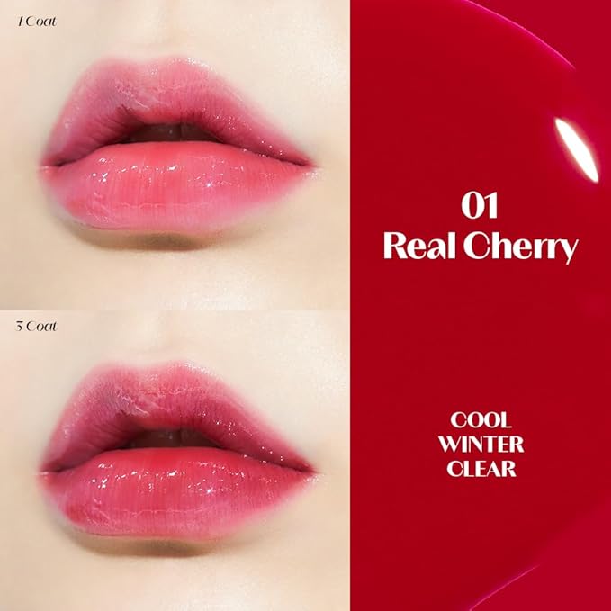 ETUDE Dear Darling Oil Tint #1 Real Cherry 4.2g | High Moisturizing and Strong Hydrating Lip Oil/Lip Gloss | Smooth and Moist Lips | Non-Sticky Lip Oil Tint For Dry Lips | K-beauty
