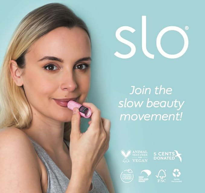 Slo | Natural Lip Balm - All Natural Ingredients, Vegan & Cruelty Free, Hydrating & Soothing, Plastic Free, Paper Packaging | Raspberry + Rosehip, 0.28oz