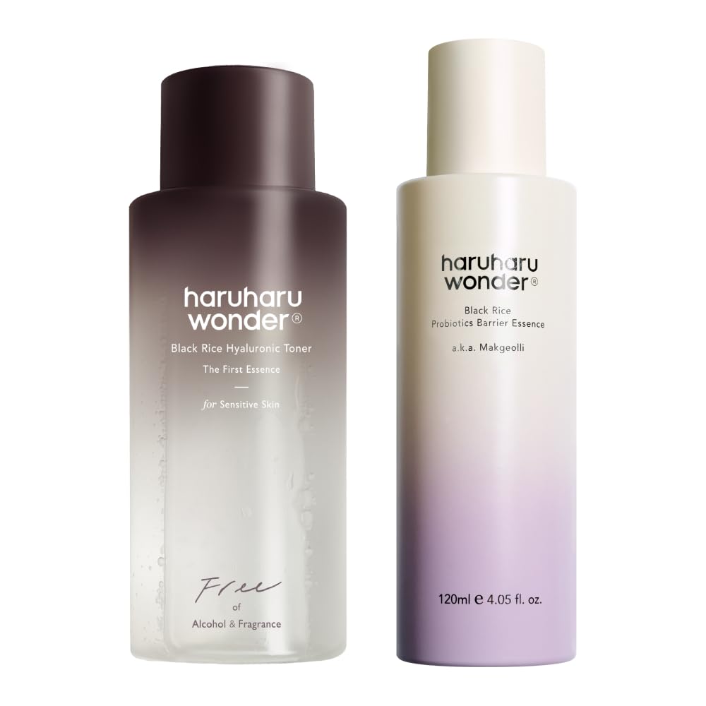 haruharu Wonder Black Rice Probiotics Barrier Essence & Black Rice Hyaluronic Toner for Sensitive Skin Set