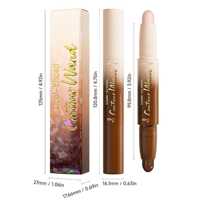2Pcs 2in1 Cream Contour Highlighter Stick, Dual-Ended Highlighter Makeup Contour Stick, Contour Stick Dual Ended For Face Body Makeup,Long Lasting Waterproof for All Skin Tones (01+03)