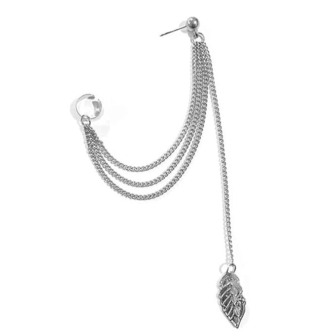 Boho Leaf Cuff Chain Earrings Silver Dangle Chain Earrings Cartilage Helix Earrings Cuff Helix to Lobe Chain Earrings Jewelry for Women and Girls