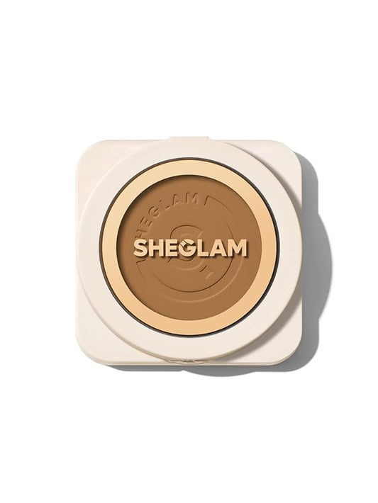 SHEGLAM SKin-Focus Full Coverage Powder Foundation Oil-Control Lightweight Face Pressed Powder Makeup-Caramel