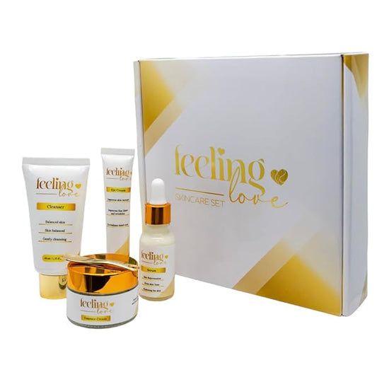 Introducing our exclusive Skincare Set: Cleanser, Serum, Essence Cream, and Eye Cream - Experience the Ultimate 4-Step Natural Beauty Routine for Achieving Radiant, Glowing Skin.