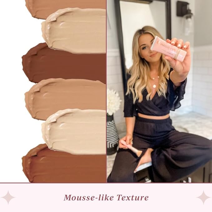Foundation for Light to Full Coverage - Mousse Liquid Makeup Foundation for Uneven Skin Tone - Diverse Skin Types Mature, Dry, Oily - Oil-free, Cruelty-free (Deep)