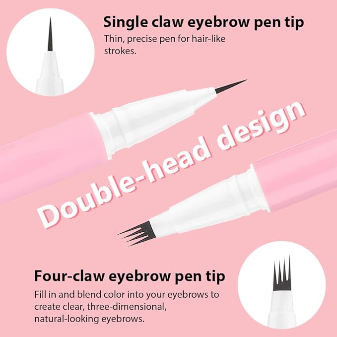 evpct 1Pcs Dark Brown Magic Microblading Dual-Ended Eyebrow Contouring Pen Brow Pencil, with 4 Brush Micro-Fork-Tips Applicator and Precise Brush-Tip, Hair Like Strokes, Dual-ended Eyebrow Brush