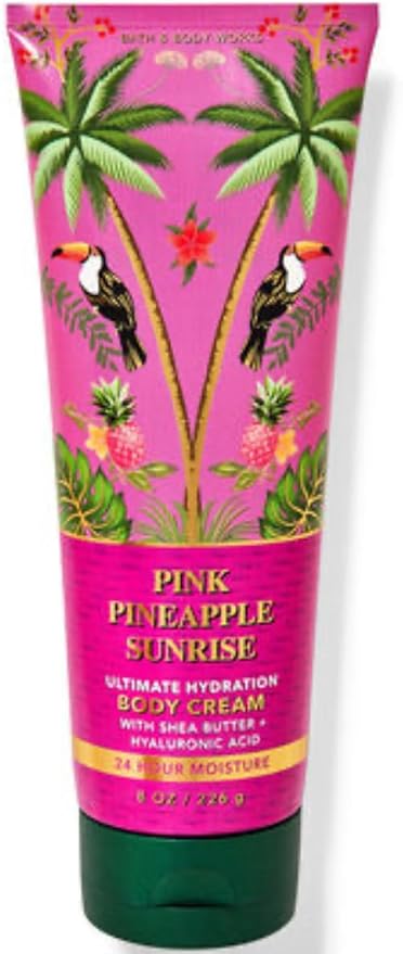 Bath & Body Works - 3 Piece Bundle - Spray - Body Cream - Shower Gel - Full Size and Gift Bag HELLO GORGEOUS (Pink Pineapple Sunrise)