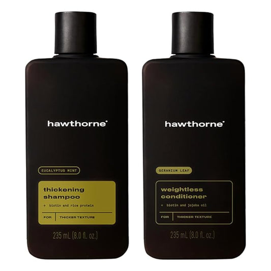 Hawthorne Men's Thickening Shampoo and Conditioner Hair Set. Includes Thickening Shampoo and Weightless Conditioner. Sulfate Free, Paraben Free. 8 Fl Oz Each.