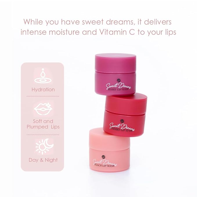 Sweet Dreams Mini Lip Mask 5g(3 Set)- Nourishing, Plumping and Hydrating Lip Balm | Vegan Lip Sleeping Mask | Korean beauty | Hyaluronic Acids + Vitamin C + Shea Butter + Antioxidants-CherryBerryPeach