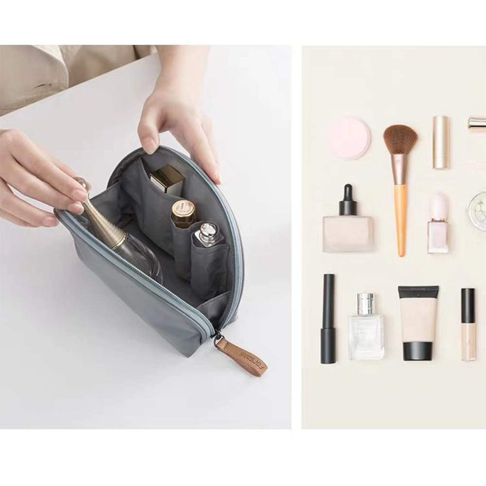 Half Moon Cosmetic Beauty Bag for Purse Travel Handy Makeup Pouch for Women Girls (Grey-Blue)