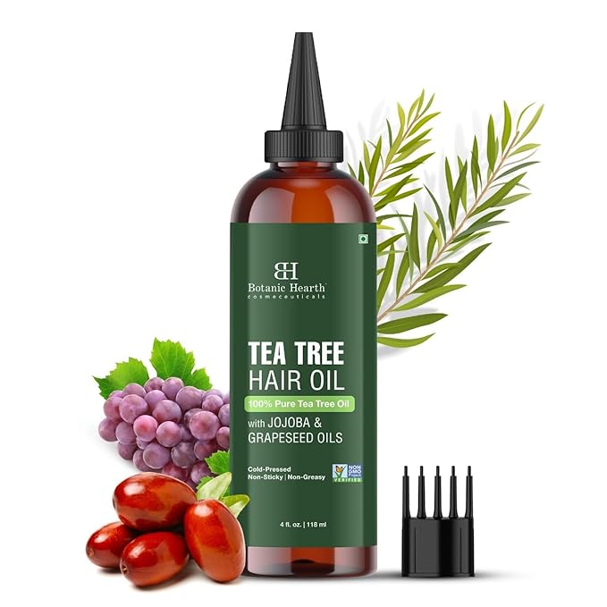 Botanic Hearth Tea Tree Oil For Hair (4 Fl Oz) | With Jojoba & Grapeseed Oils | Soothes Itchy Scalp & Fights Dandruff | Non Gmo Verified