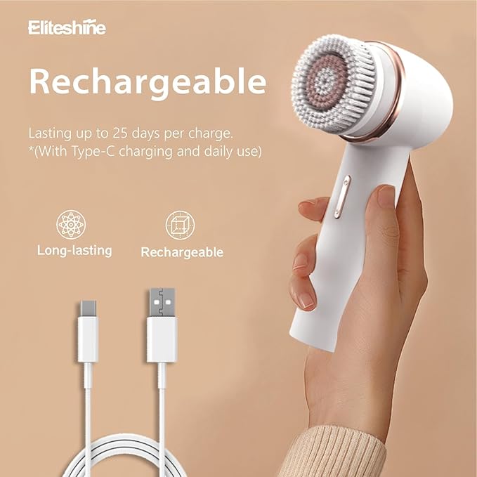 Electric Facial Cleansing Brush with Silicone and Bristle Brushheads,Gentle Electric Face Scrubber Exfoliator, Face Cleansing Brush, Face Wash Brush Machine, Rechargeable, Relief for Face Skin Issues
