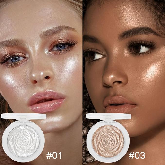 evpct Pearl White & Champagne Gold Face Highlighter Makeup Shimmer Glitter Diamond Sparkly Highlighters Makeup Palette Powder for Face Body Cheek iluminadores iluminador de jos maquillaje luminizers
