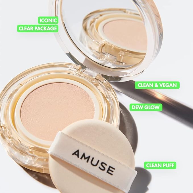 AMUSE Dew Jelly Vegan Cushion Foundation 01 SOONSOO | dewy, glow, long-lasting, double coverage, clean beauty, lightweight, natural look, foundation for sensitive skin, hydrating cushion