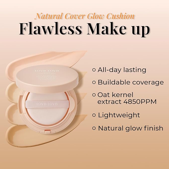 Natural Cover Glow Cushion Foundation | Korean Foundation Makeup | Long-Lasting Buildable Coverage | Lightweight and Moisturizing | Flawless Finish 0.42oz (21P Porcelain Ivory)