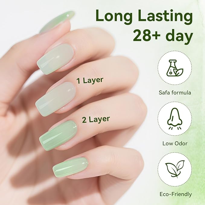 JODSONE Jelly Gel Nail Polish Set of 6 Colors Green Set Need U V Cured for Nail Art Manicure DIY Salon at Home Gift for Women