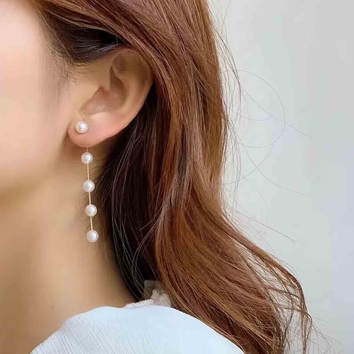 Boho Pearl Drop Earrings Long Pearl Tassel Earrings Gold Pearl Chain Earrings Vintage Pearl Stud Earrings Jewelry for Women