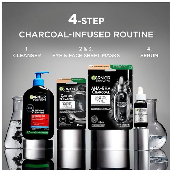 Garnier Charcoal Caffeine Depuffing Anti-Eye Bags Sheet Eye Mask (6 COUNT)