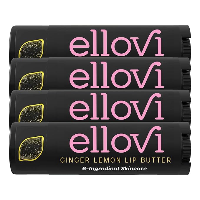 Natural Lip Butter Lip Balm - Ginger Lemon - Pure Enough to Eat - Made With Just 6 Vegan Ingredients - 100% Natural & Organic Moisturizing Lip Care for All Day Hydration (4-Pack)