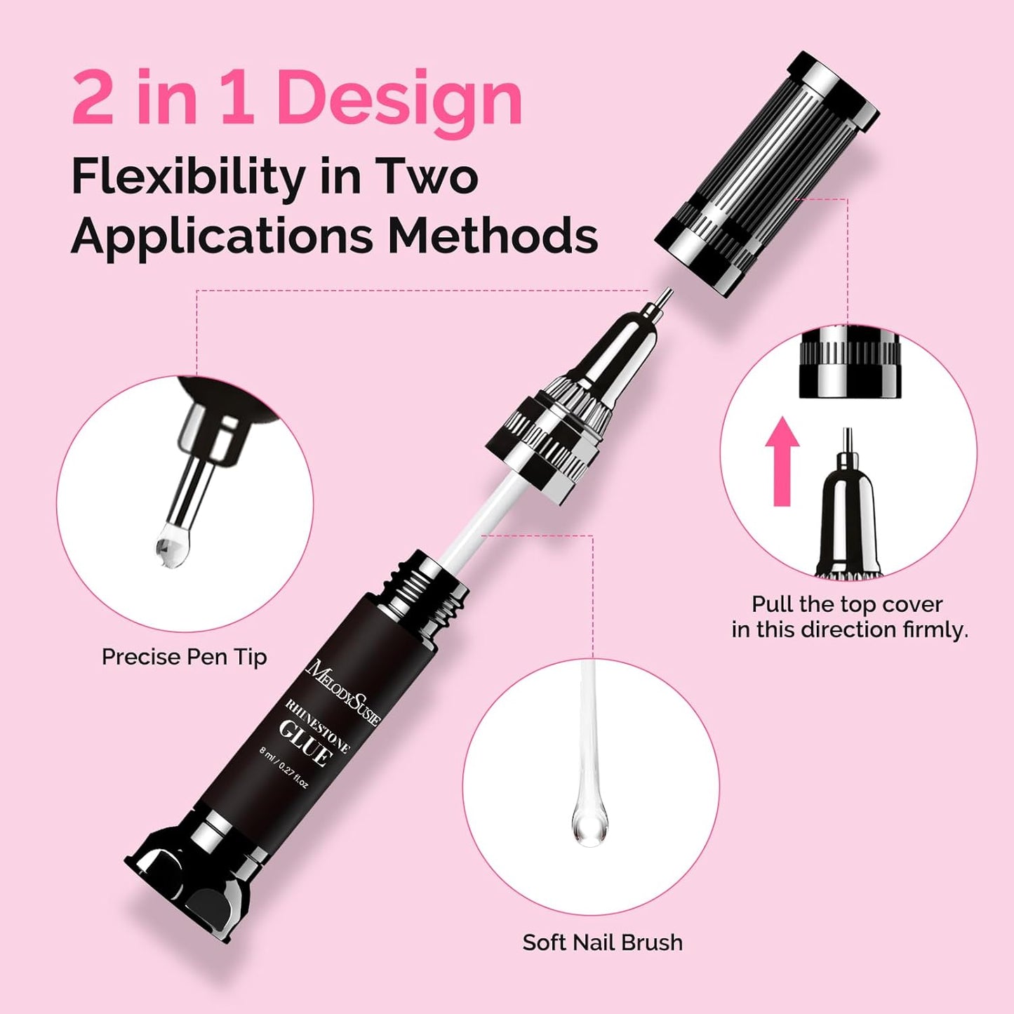 MelodySusie Nail Rhinestone Glue Set, 3D Gel Nail Art Design Strong Adhesive Nail Gem Glue for Nail Charms Gems Jewelry Decoration DIY Manicured at Home Cured Need Beauty Gifts for Women