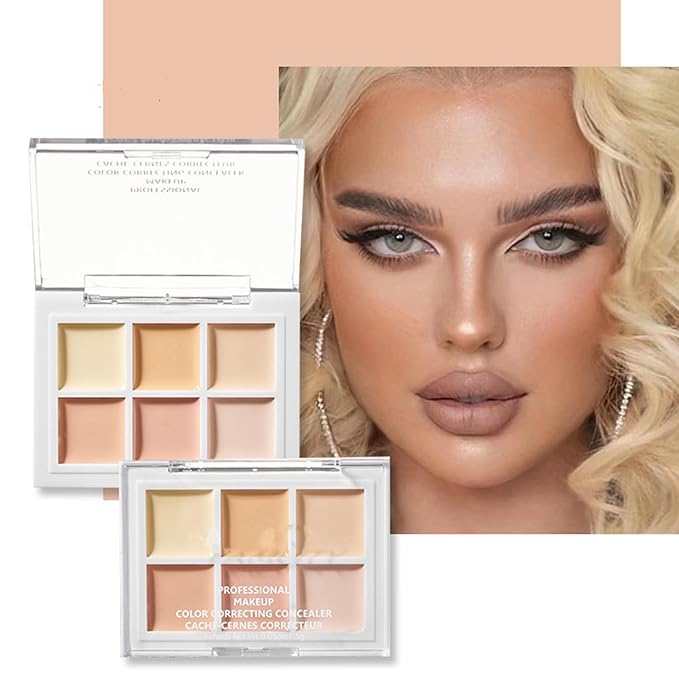 Color Correcting Concealer Palette 6 Colors Lightweight Smooth Correcting Contour Cream Makeup Palette (Color 02)