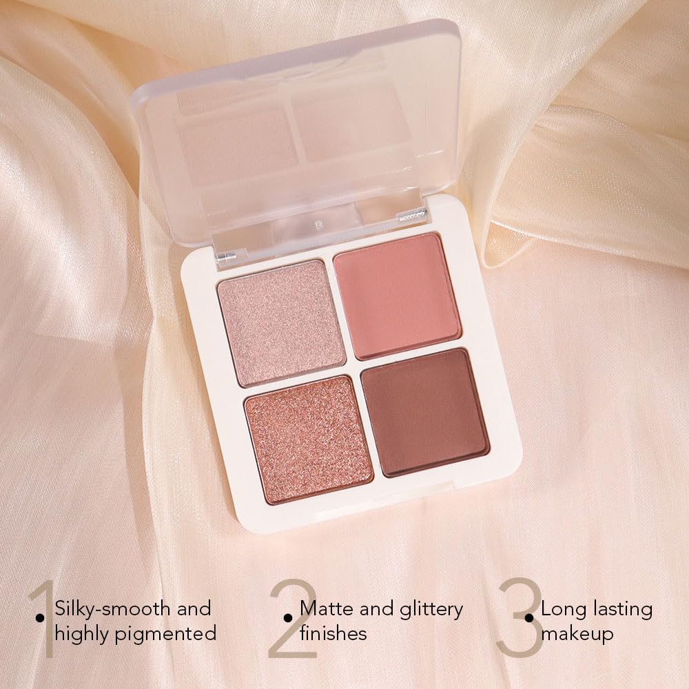 4 Colors Matte Shimmer Eyeshadow Makeup Palette,Rose Gold Nude Pink Natural Neutral Eye Shadow Palette,Long Lasting Waterproof Naturing-Looking Women Girls Eye Shadow