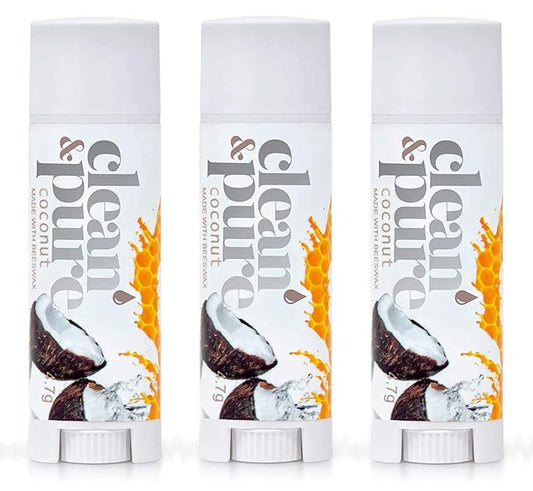 Lip Balm 3-Pack (Coconut) | Lip Care Set With 100% All Natural Beeswax and Vitamin E Oil | Flavored Lip Balm for Dry, Chapped Lips | Made in Australia
