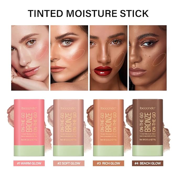 Multi-Use On The Go Bronzer Stick, Cream Contour Stick, Highlight Facial Stick Makeup, Glow Bronzer Stick for Women, Long-lasting Tinted Stick (2# Soft Glow)