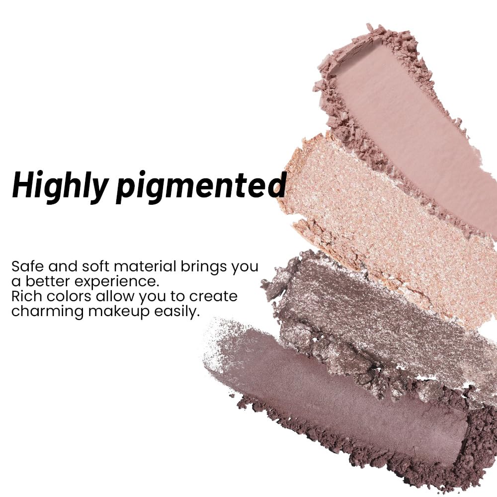 4 Colors Eyeshadow Makeup Palette,Champagne Nude Pink Dark Brown Natural Neutral Eye Shadow Palette with Mirror,Long Lasting Naturing-Looking,Waterproof