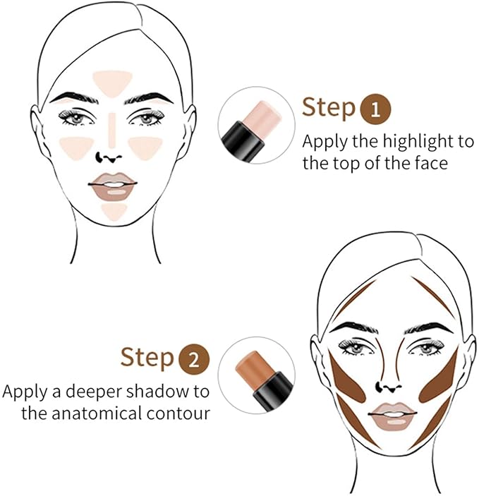 Double-End Contour Highlighter Stick, Contour Stick,Face Highlighter, Contour Makeup Contouring Sticks Cream Concealer (6)
