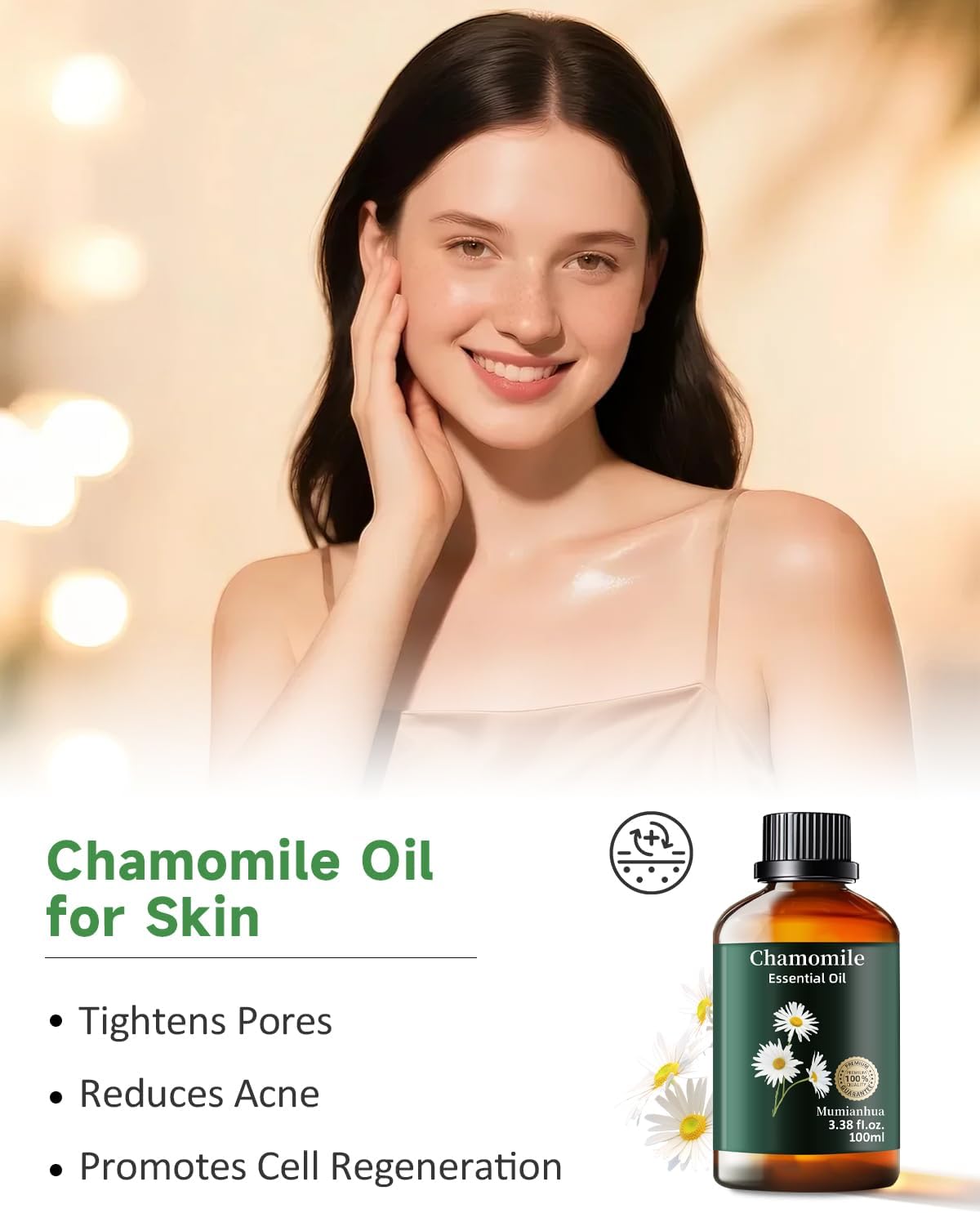 Chamomile Essential Oil Pure, Mumianhua Natural Chamomile Oil Therapeutic Grade Aromatherapy Oil for Skin, Diffuser, Aromatherapy, Candle Making, Soap Making, Hair 3.38 Fl Oz