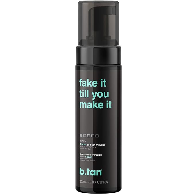 b.tan Dark Self Tanner Mousse | Fake It Till You Make It - Best 1 Hour Express Sunless Tanning Foam, Gold Bronzing Glow, Face & Body, No Fake Tan Smell, 6.7 Fl Oz