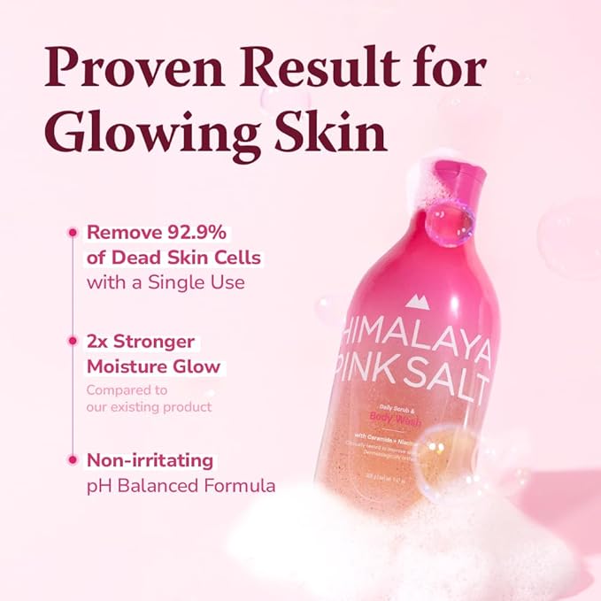 HIMALAYA PINKSALT Daily Scrub & Body Wash - Exfoliating Body Scrub, Dead Sea Salt & Himalayan Pink Salt, Natural Moisturizing Bodywash, Retinol & Hyaluronic Acid Shower Gel, Korean Skincare 14.1oz