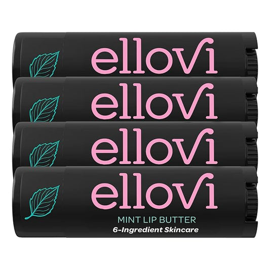 Natural Lip Butter Lip Balm - Mint - Pure Enough to Eat - Made With Just 6 Vegan Ingredients - Moisturizing Lip Care for All Day Hydration (4-Pack)