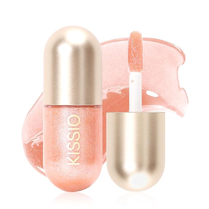 KISSIO Lip Plumper,Color Lip Plumper Gloss,Shimmer,Lip Enhancer,Plant Extracts Plumping Lip Serum,Moisturizing Lip Gloss for Fuller Lips and Hydrated Beauty Lips 5.5ml (01 Lemonade)