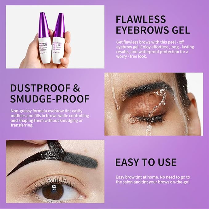 2Pcs Peel Off Eyebrow Tint Gel - Waterproof & Sweatproof All-Day Wear, Transfer-Resistant Tattoo Effect, All Skin Types + Mother’s Day Gift Set, 03#Light Brown