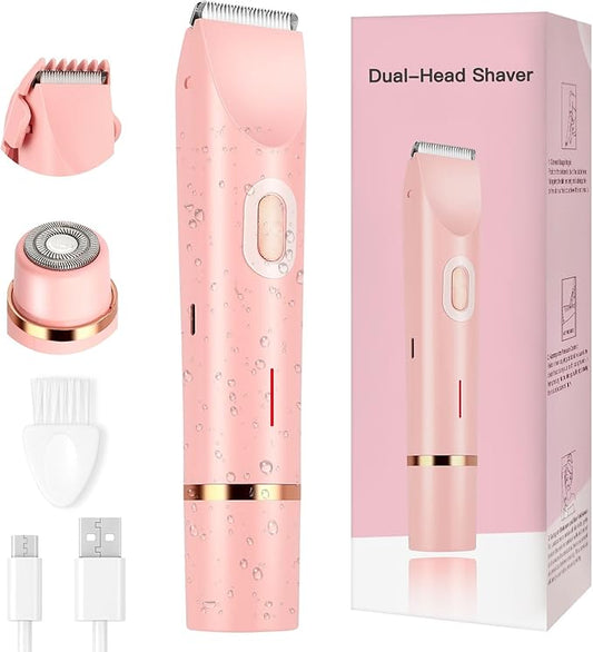Women's Bikini Trimmer, 2-in-1 Electric Shaver for Bikini Line, Legs, Underarms, Face - Waterproof Women's Electric Shaver for Sensitive Skin, USB Rechargeable (Purple) (Pink)