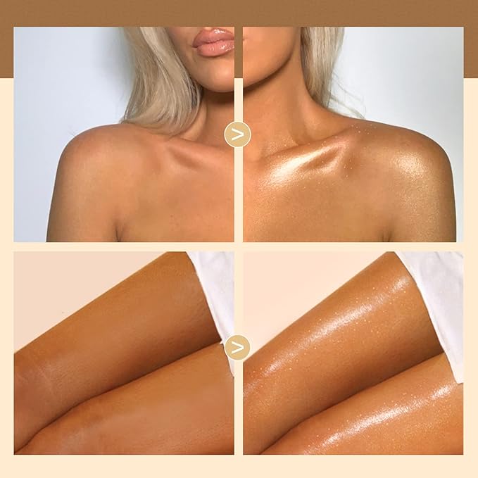 40ml Body Shimmer Oil,Liquid Body Illuminator, Waterproof Moisturizing And Glow For Face & Body, All-In-One Makeup Liquid Illuminator, Summer Body Luminizer,Makeup Brush Include(01#Silver)
