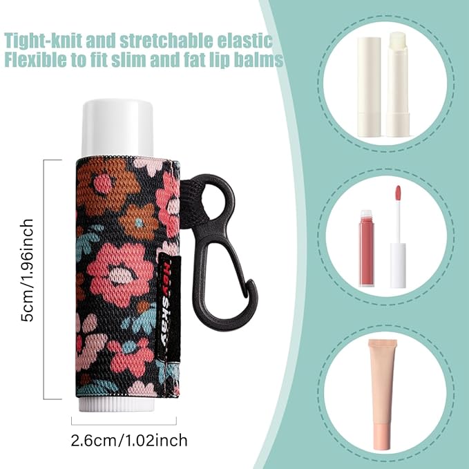 3PCS Lip Balm Holder Keychain Lip Gloss Sleeves Lipstick Holder Keychain Chapstick Elastic Sleeves(Leopard Printing X3)