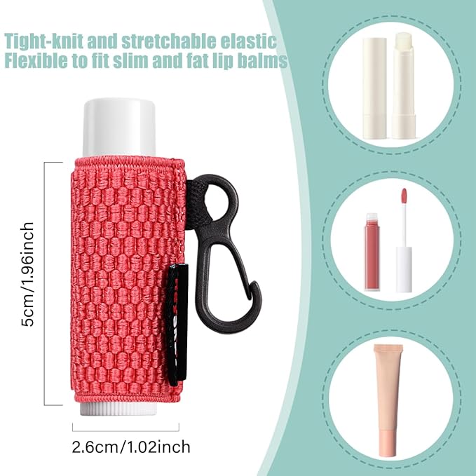 5PCS Lip Balm Holder Keychain Lipstick Sleeves Keychain Lip Gloss Holder Chapstick Elastic Sleeves(Yellow/Purple/Pink/Aqua/Black)