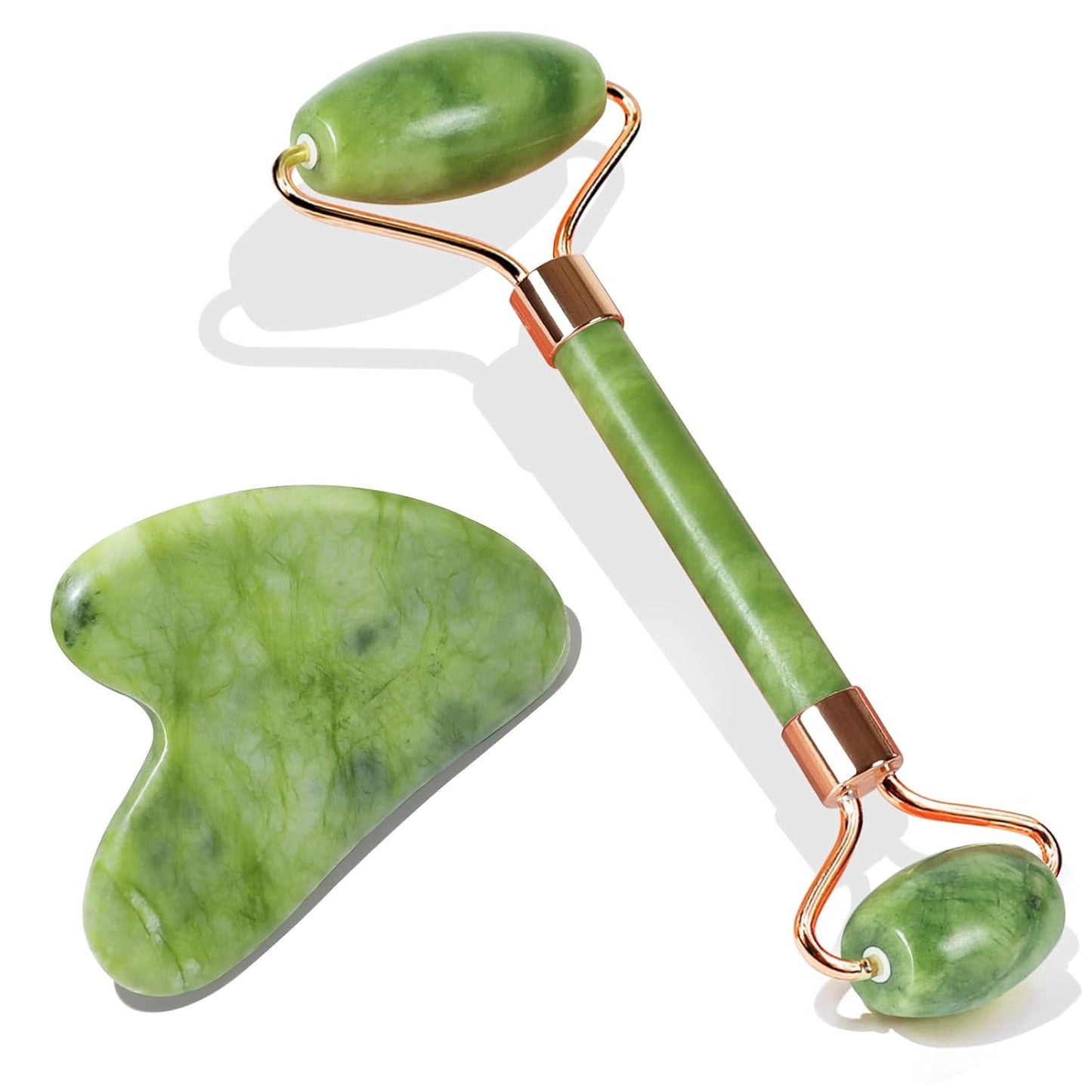 BAIMEI Jade Face Roller & Gua Sha, Facial Beauty Skin Care Tools, Self Care Gift for Men Women, Massager for Face, Eyes, Neck, Relieve Fine Lines and Wrinkles - Green