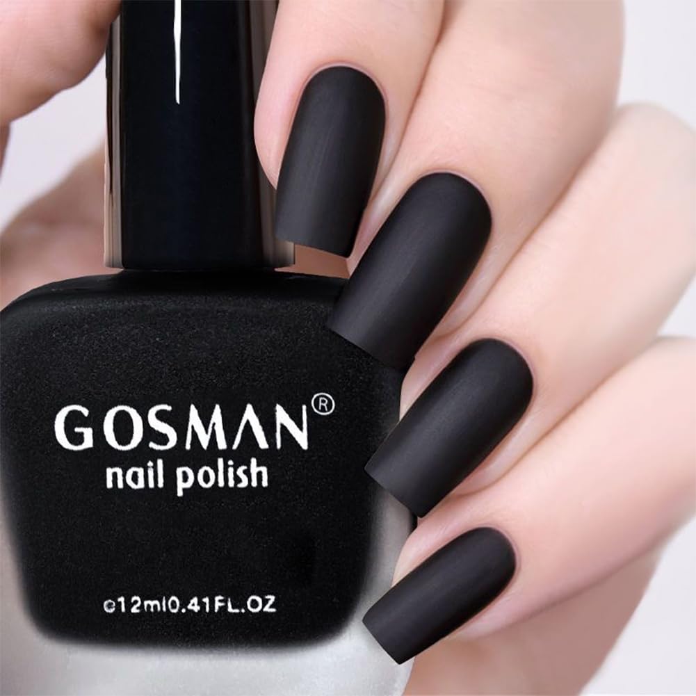COSMOO 12ml Black Matte Nail Polish, Quick Dry Nail Lacquer for Nail Art Varnish, Mist Effect Matte Finish Velvet Nail Polish, 0.41 fl oz (Black, 0.41 fl oz)
