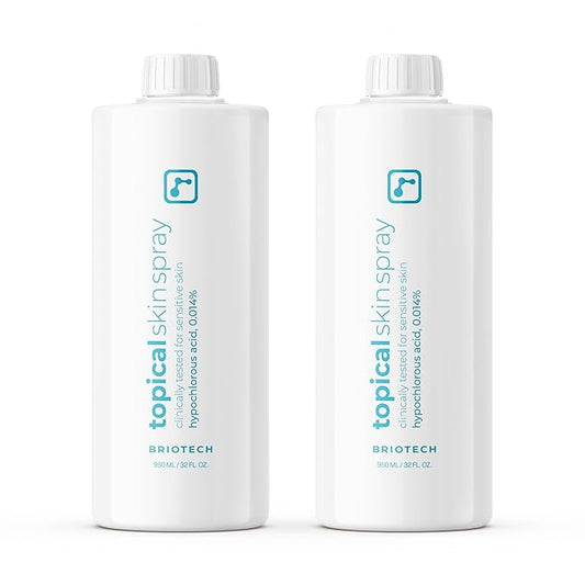 BRIOTECH Topical Skin Spray, Hypochlorous Acid for Sensitive Skin, HOCl Facial Mist, Full Body Support Against Irritation, Calm Redness, Soothe Foot & Scalp, 32 oz Refill (2 Pack)