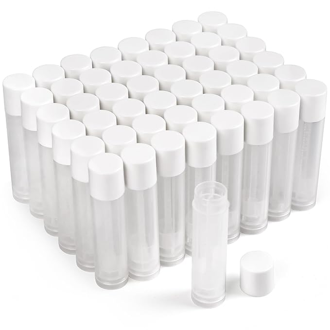 LotFancy Lip Balm tubes Empty, 60PCS 5.5ml (3/16 Oz), Clear Lip Balm Container Tubes with White Caps, BPA Free & Leak Free, Refillable